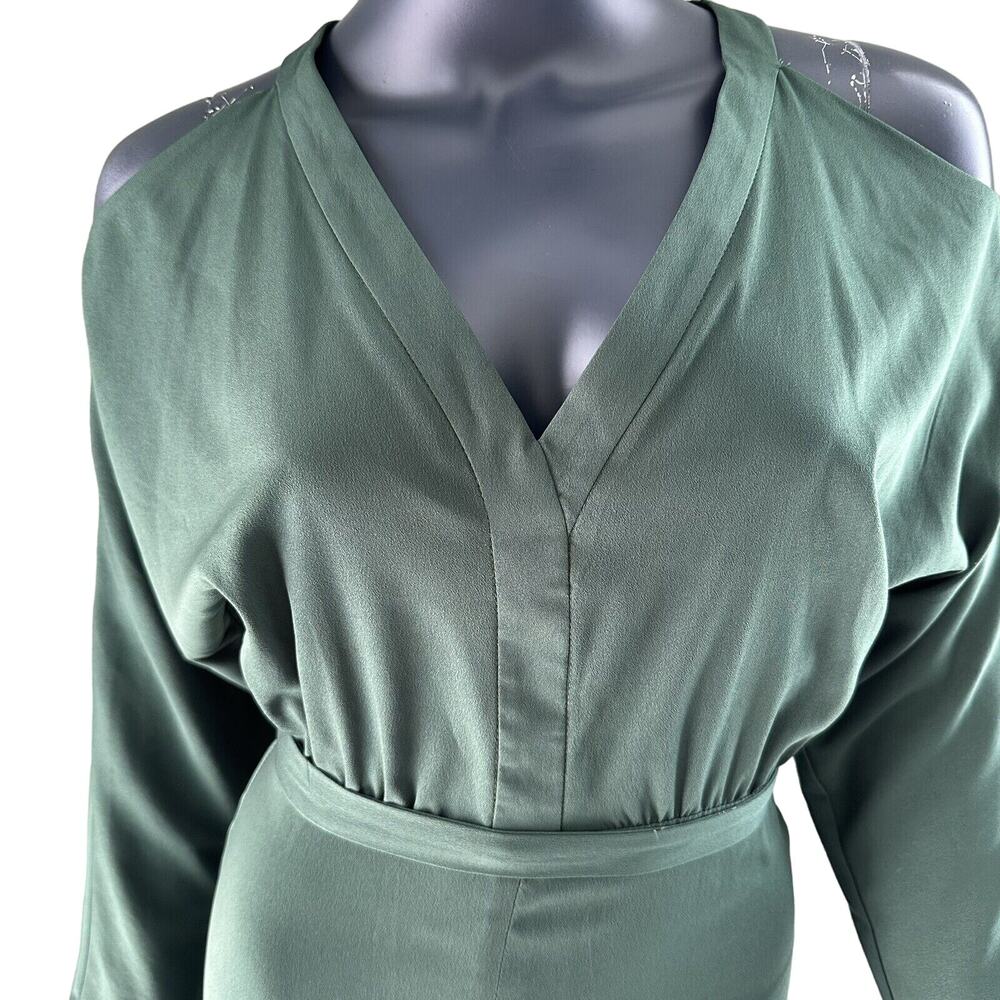 Topshop Cold Shoulder Green Cut Out Dress Size 2 V-neck - Picture 4 of 14